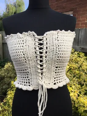 Handmade Crochet Basque Style Tube Top Adjustable Ties