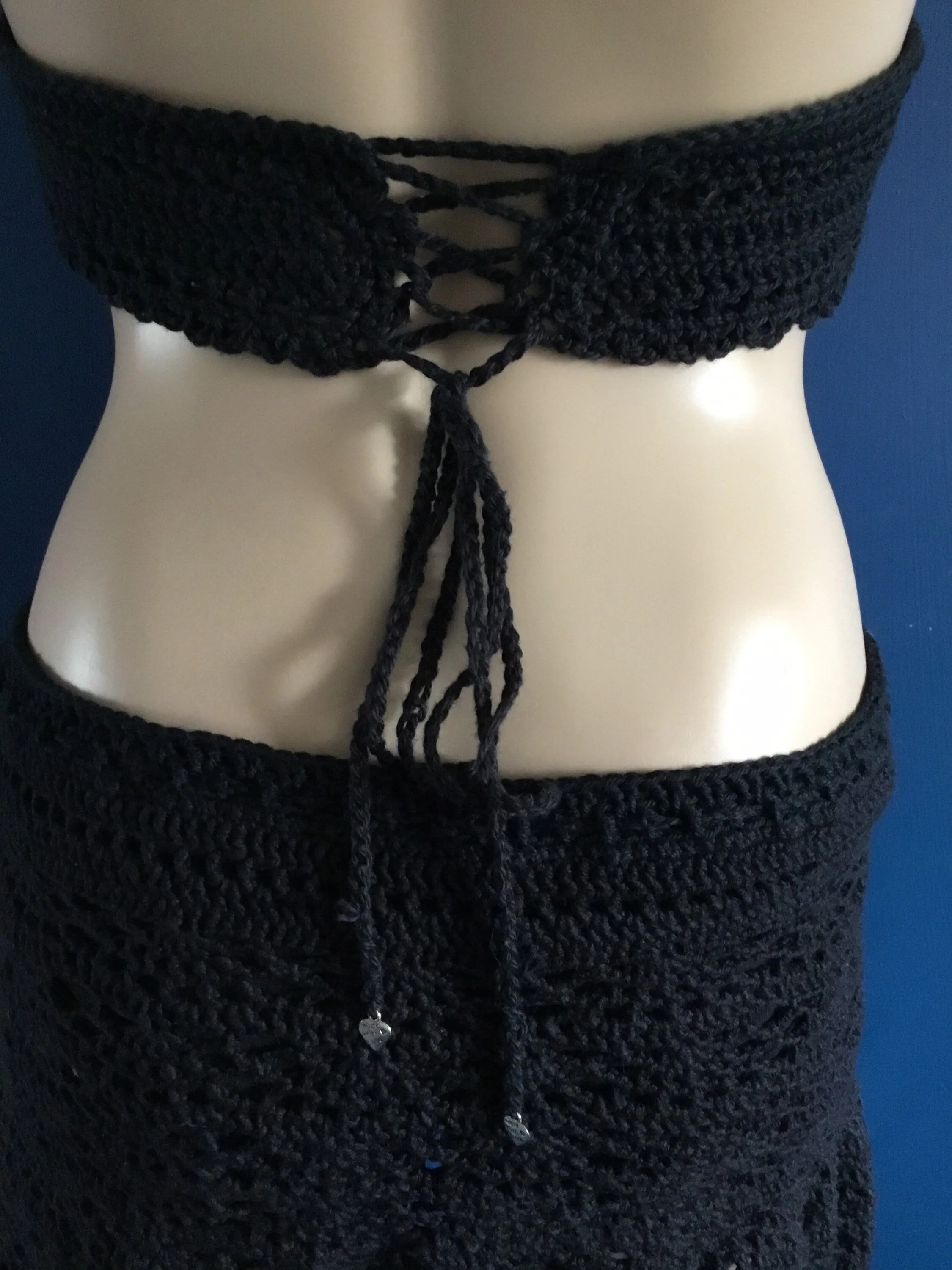 Handmade Crochet Black Halter Top Adjustable Padded Bralette