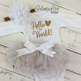 Hello World! Gold Glitter and White/Gold Glitter tutu skirt bloomers