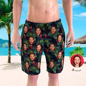 Husband Gifts for Him Custom Face Board Shorts for Men  - Tropical Leaves