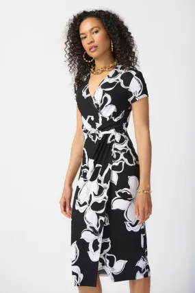 Joseph Ribkoff Floral Print Silky Knit Wrap Dress 241050-110 Black/Vanilla