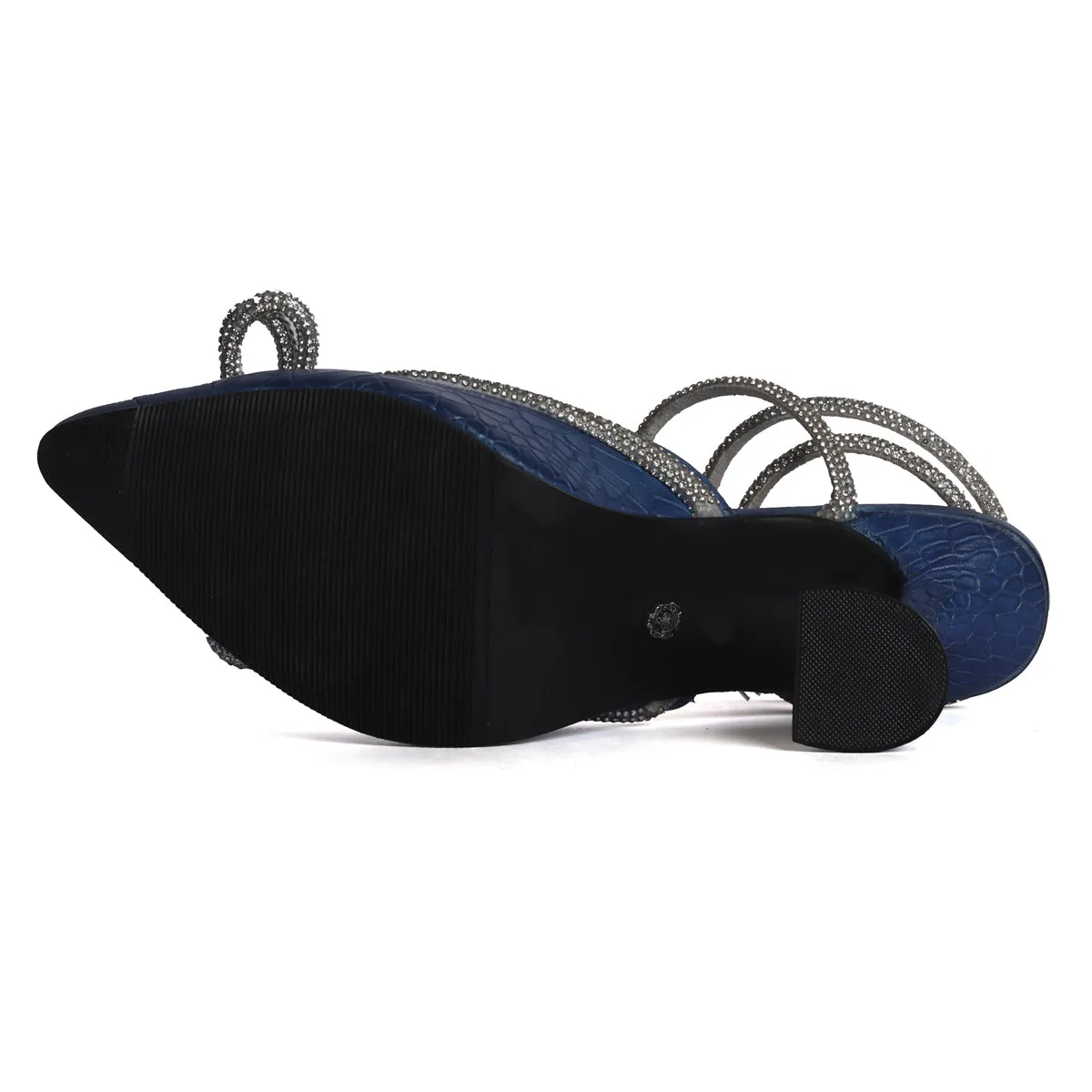 Knot-bow Blue Fluted Heel Buckled Strap Ladies Sandals