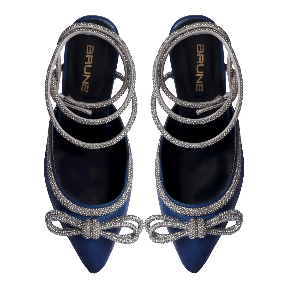 Knot-bow Blue Fluted Heel Buckled Strap Ladies Sandals