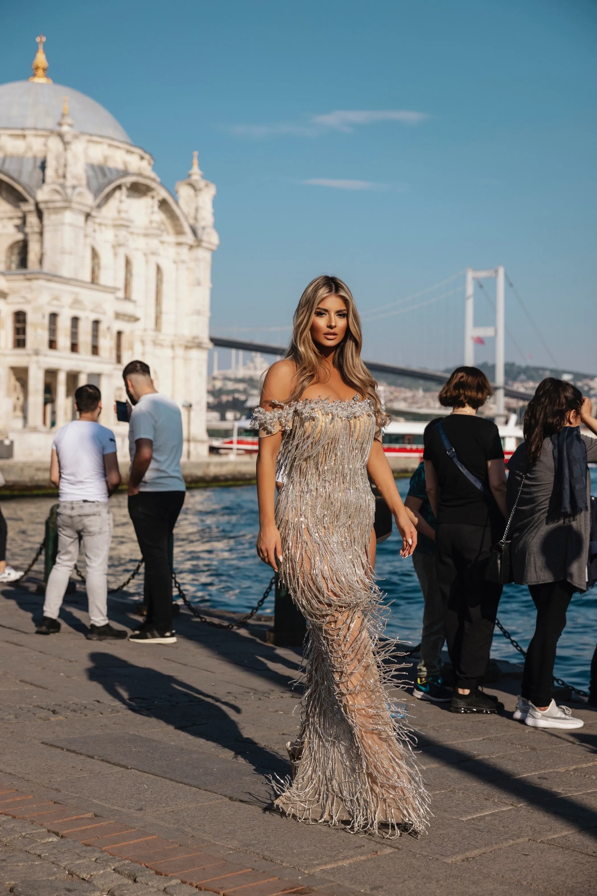 Luxury Silver Shiny Evening Dress