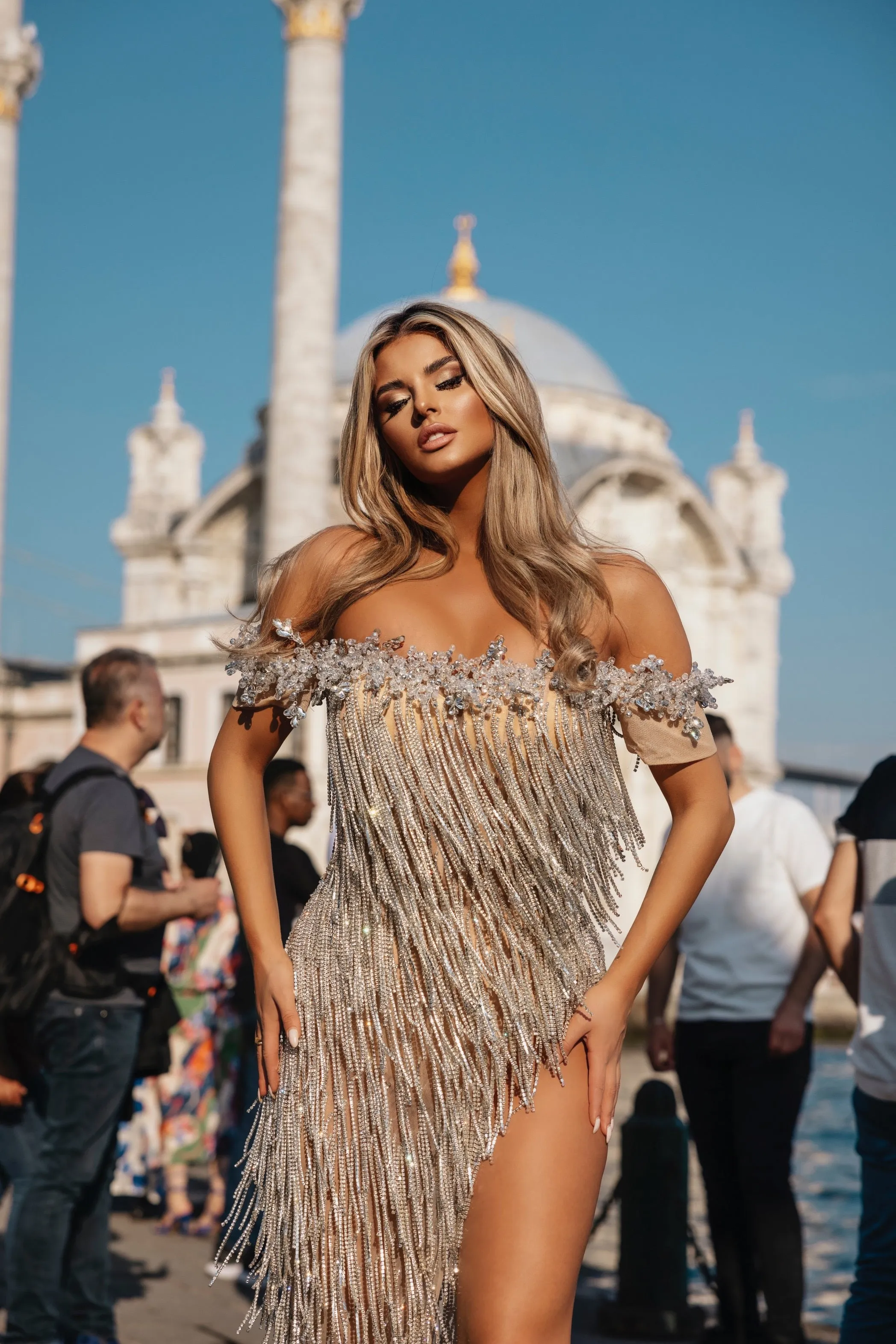 Luxury Silver Shiny Evening Dress