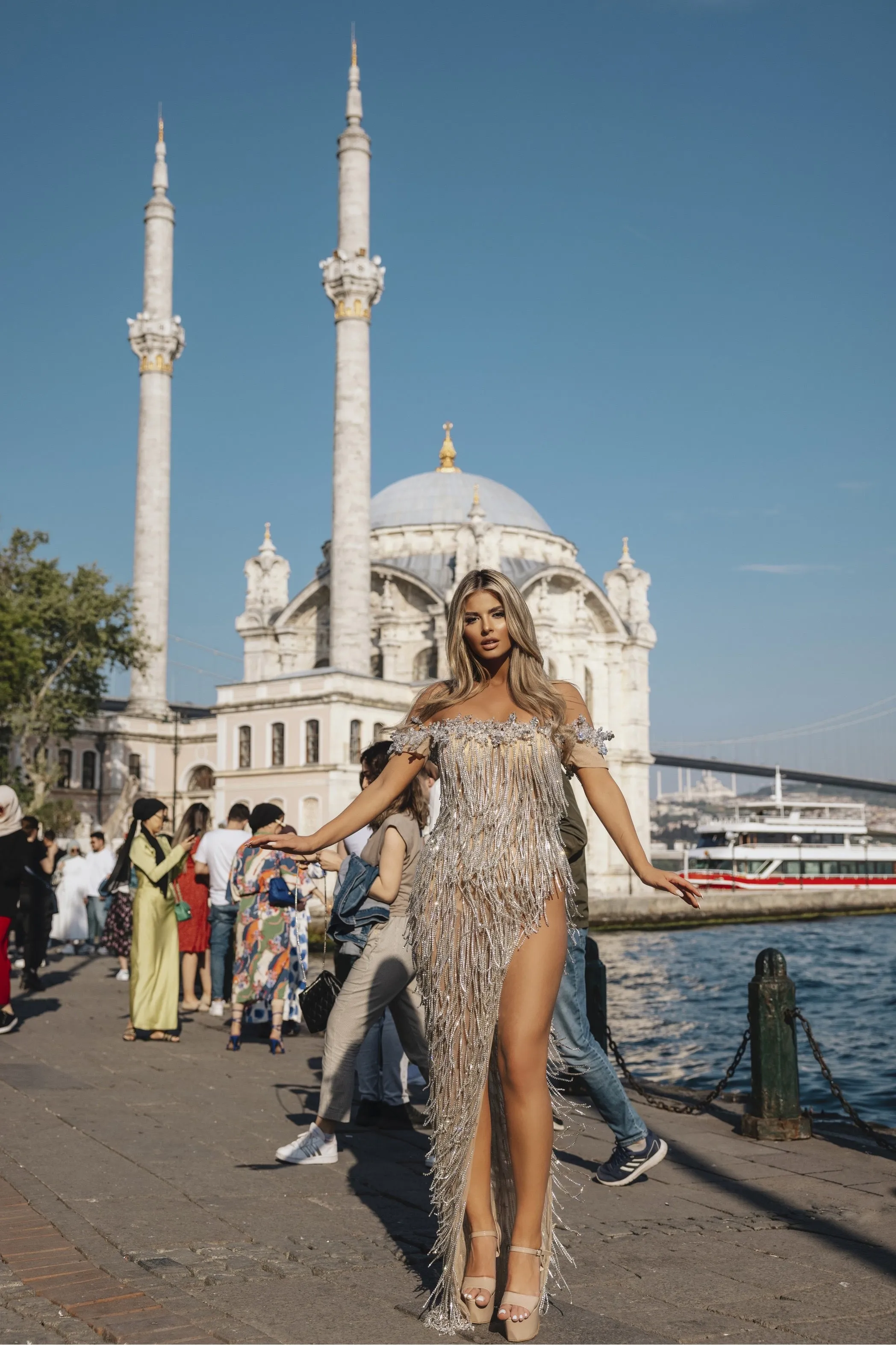 Luxury Silver Shiny Evening Dress