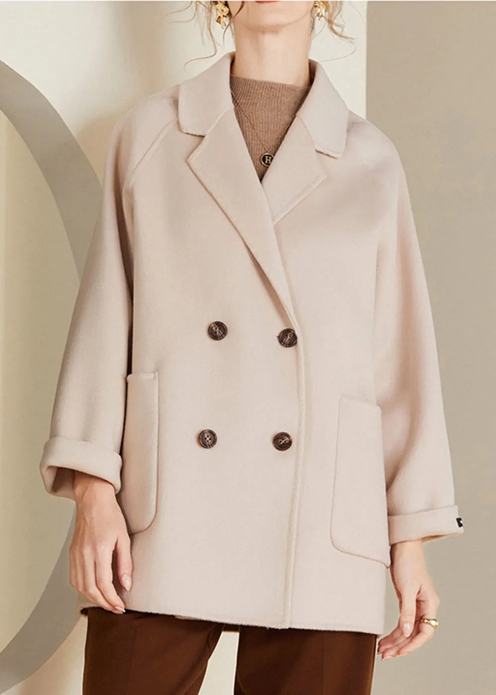 Maisie Double Breasted Button Wool Coat