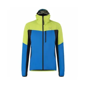 MEN&#x27;S FULL ZIP WINDPROOF JACKET WITH HOOD IN GORE-TEX LIME GREEN LIGHT BLUE