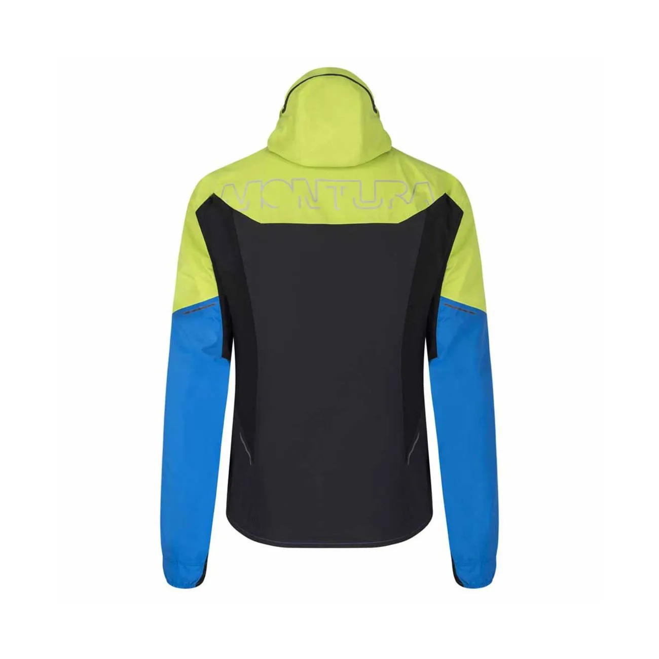 MEN&#x27;S FULL ZIP WINDPROOF JACKET WITH HOOD IN GORE-TEX LIME GREEN LIGHT BLUE