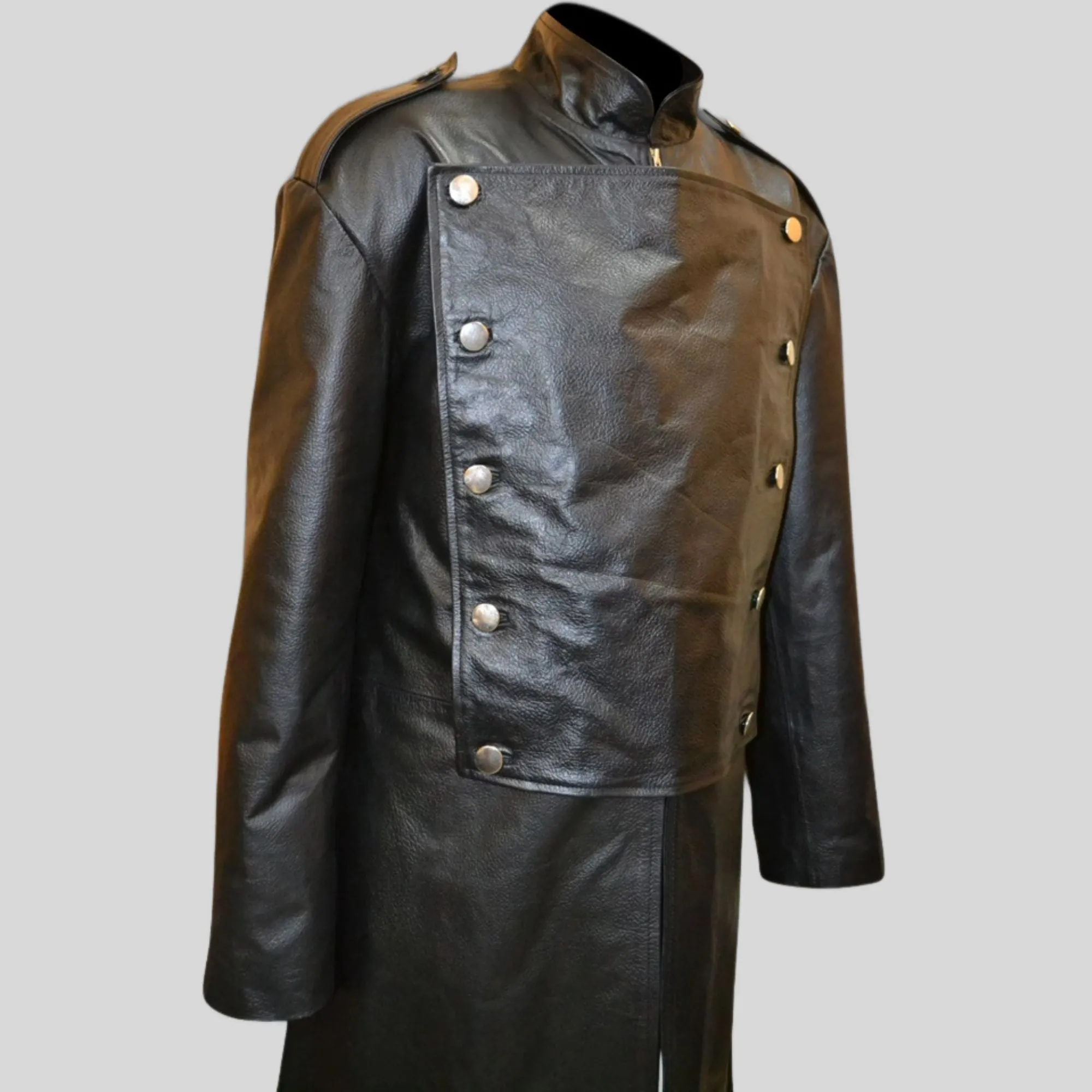 Mens Leather Imperial Military Royal Trench Long Coat