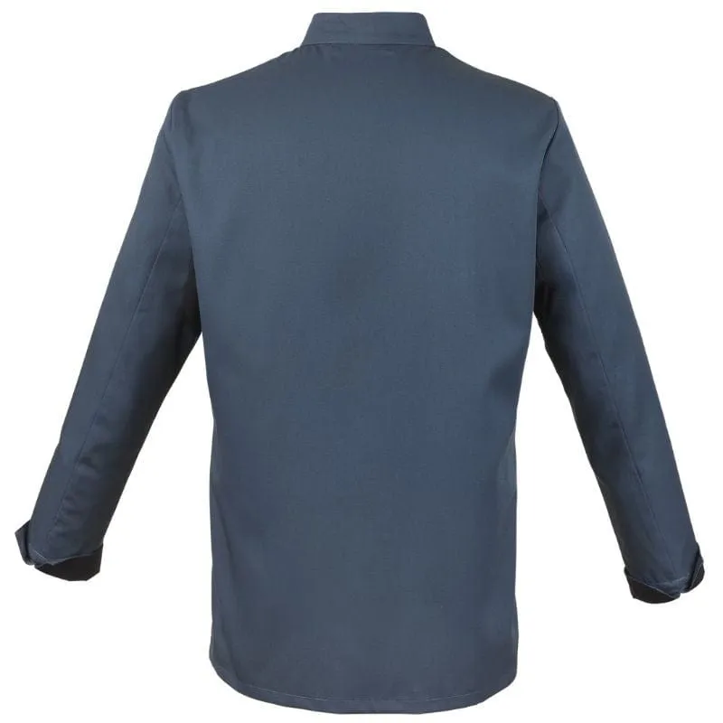 Men's Long Sleeve Ocean Blue Chef Coat With Black Piping - ROBUR
