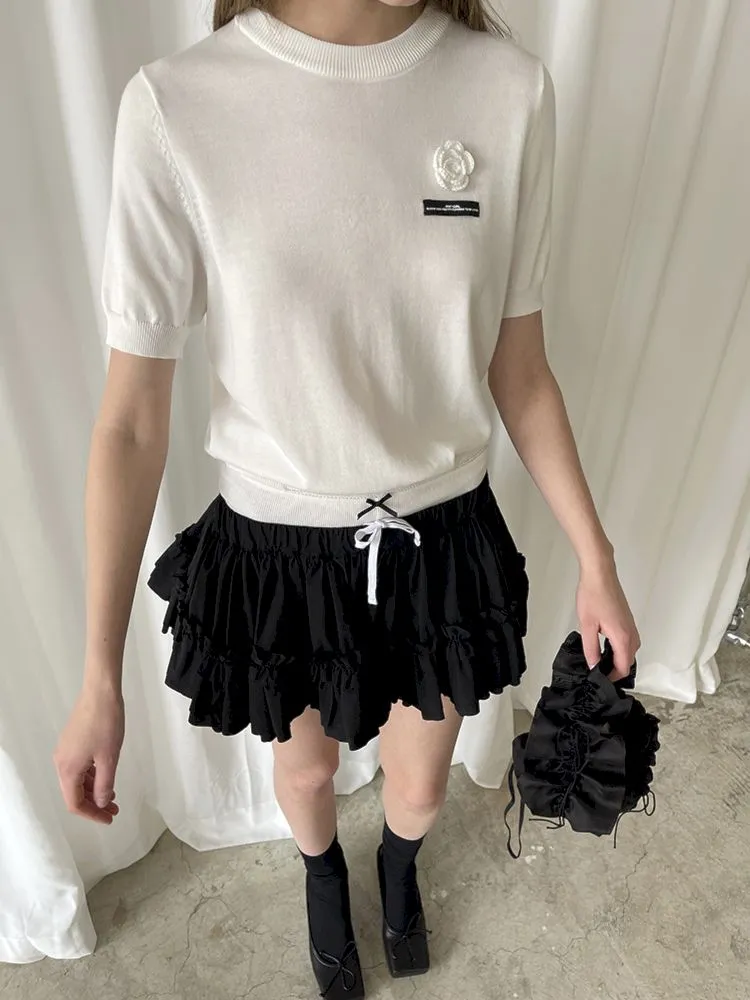 Multi Layered Lace Hem Cotton Skirt【s0000007458】