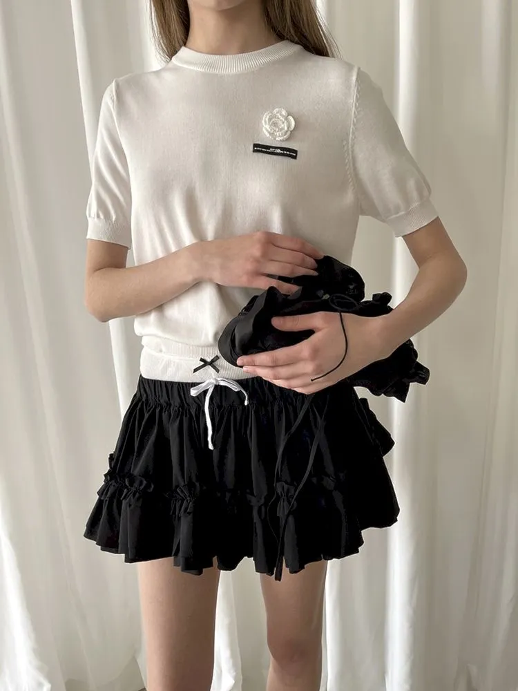 Multi Layered Lace Hem Cotton Skirt【s0000007458】