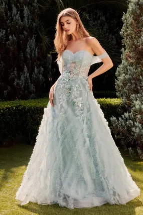 OFF THE SHOULDER BLUE BALL GOWN CDA1343