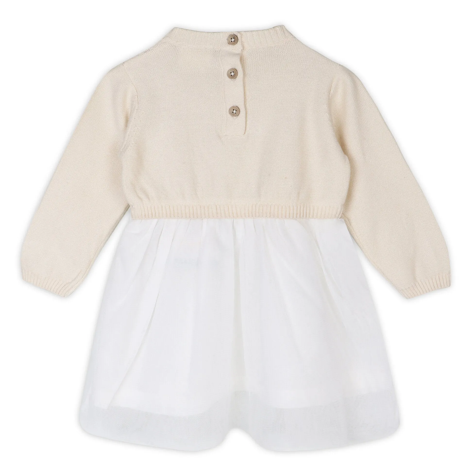 Organic Cotton Floral Embroidered Cable Knit Tutu Baby Dress Natural