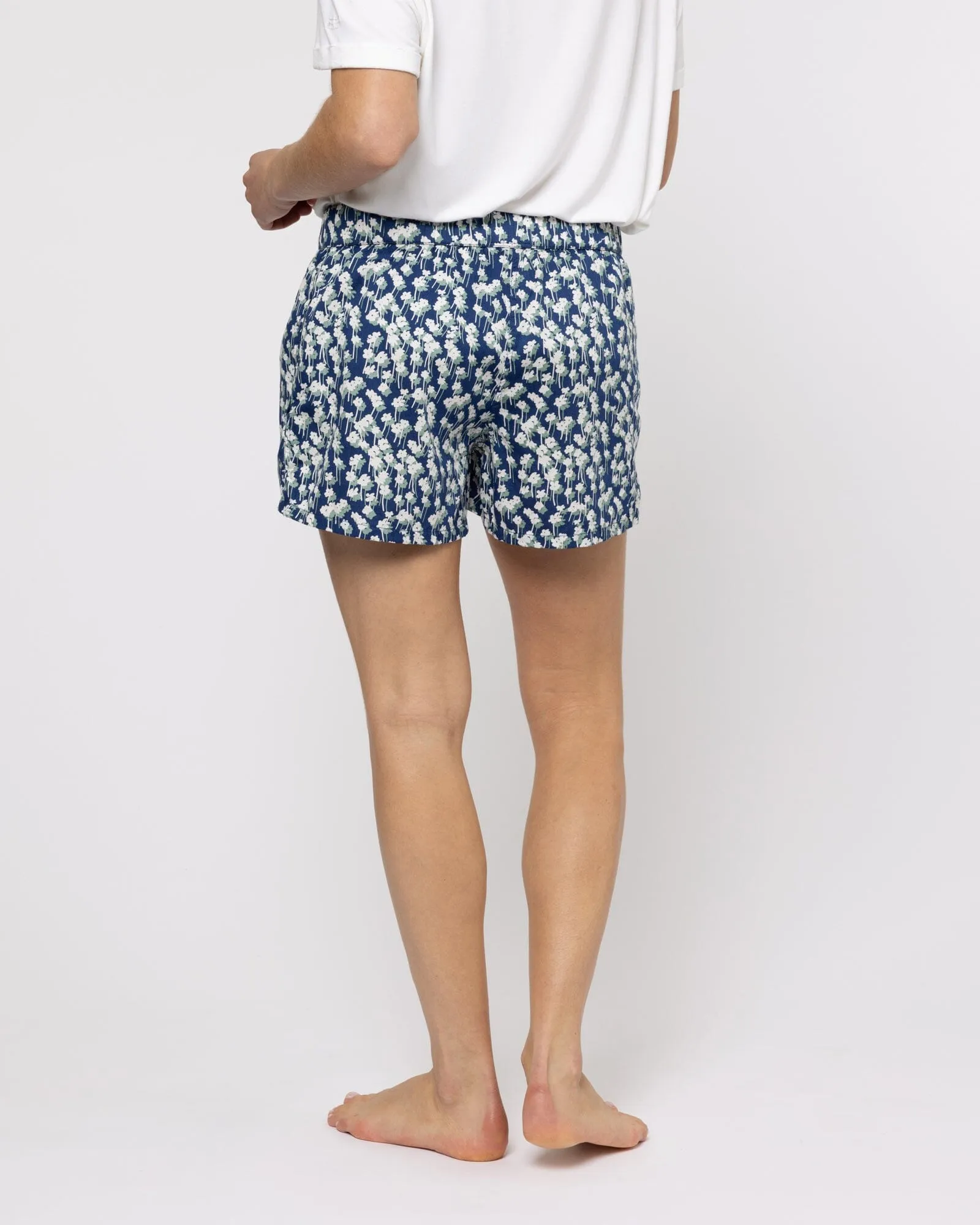 Organic Cotton Navy Pyjama Shorts, Spray of Flowers