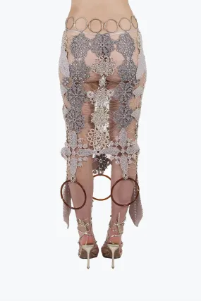 Patchwork crochet and crystal skirt