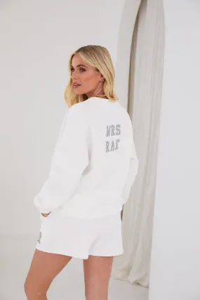 Personalised Bridal Sweatshirt and Short Set With Letter Embellishment - White