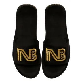Personalized Embroidered "NB" Initial on Black Velvet Slide-in Slippers By Brune & Bareskin