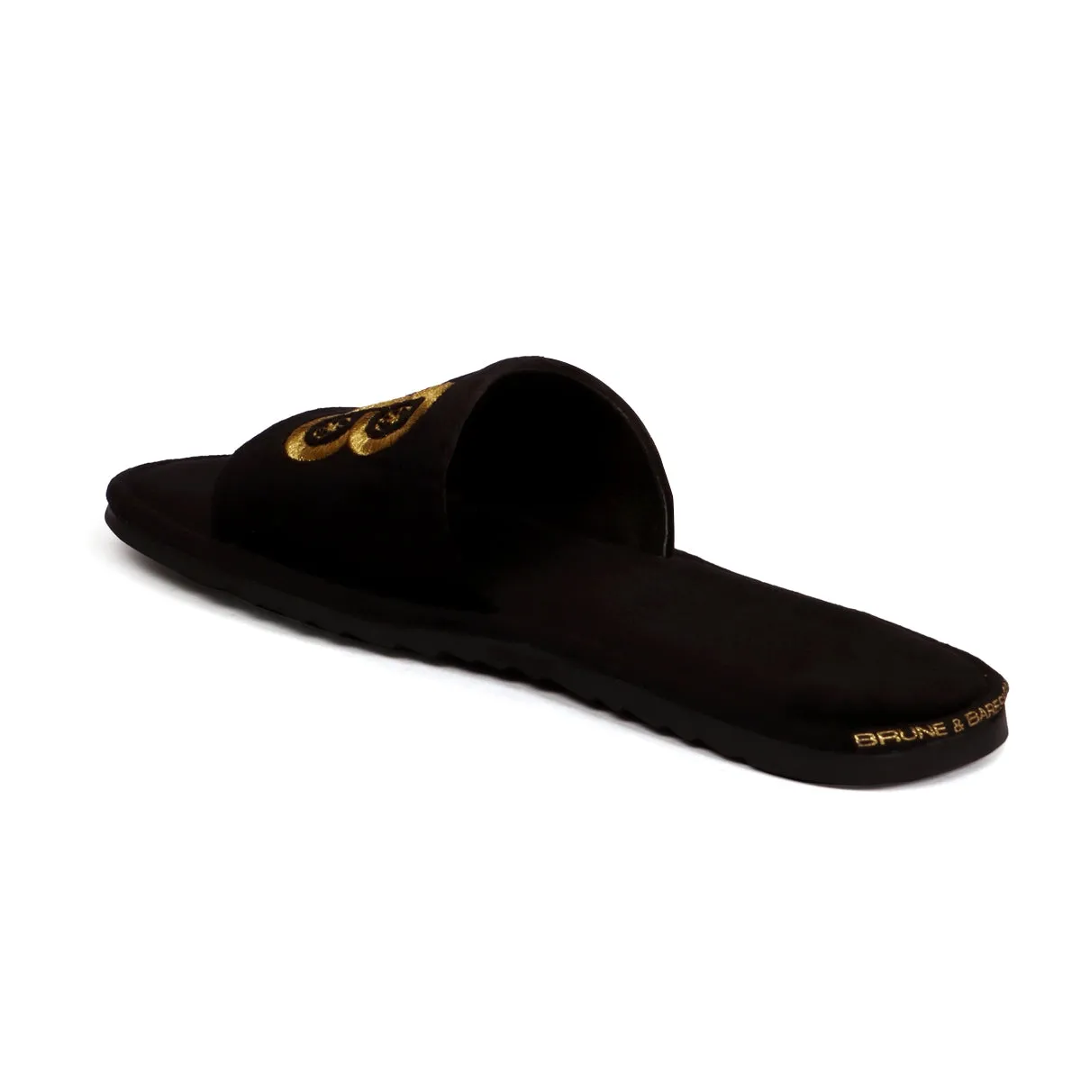 Personalized Embroidered "NB" Initial on Black Velvet Slide-in Slippers By Brune & Bareskin