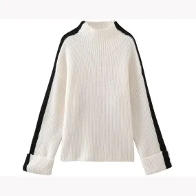 Pre Order:  Side Striped Half Turtleneck Knit Pullover