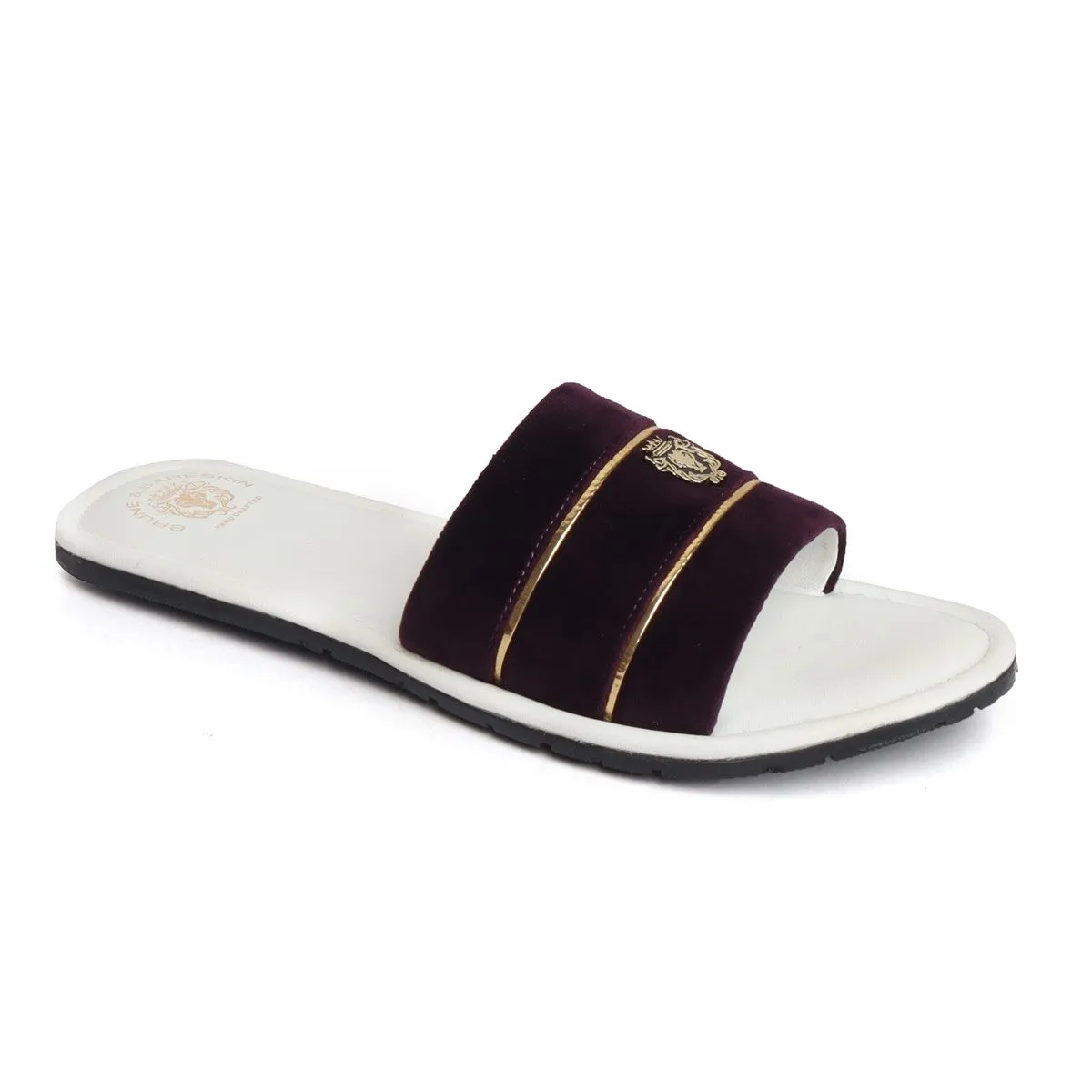 Purple Velvet Strap with White Leather Comfy Base Slide-in Slippers by Brune & Bareskin
