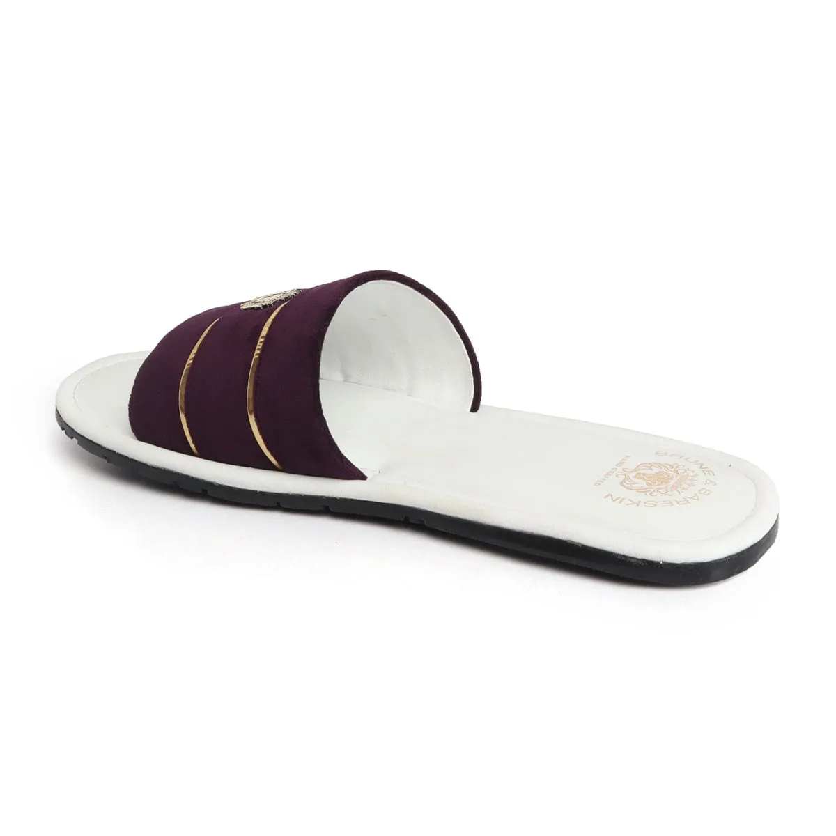 Purple Velvet Strap with White Leather Comfy Base Slide-in Slippers by Brune & Bareskin