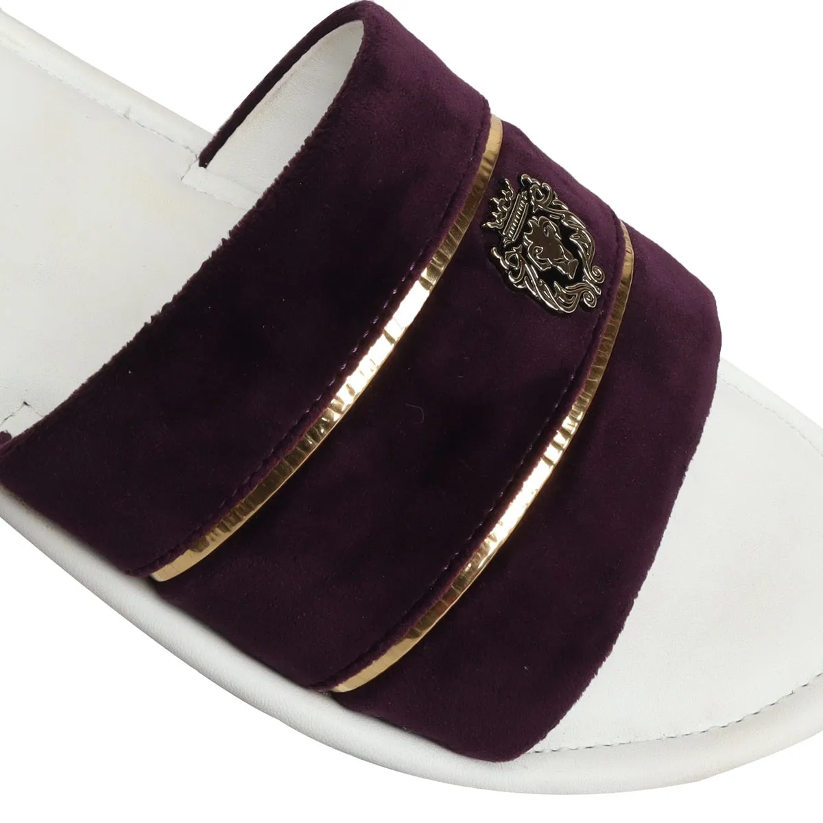 Purple Velvet Strap with White Leather Comfy Base Slide-in Slippers by Brune & Bareskin
