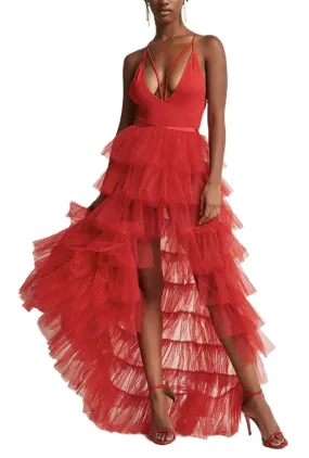 Red Tiered Bustle Skirt