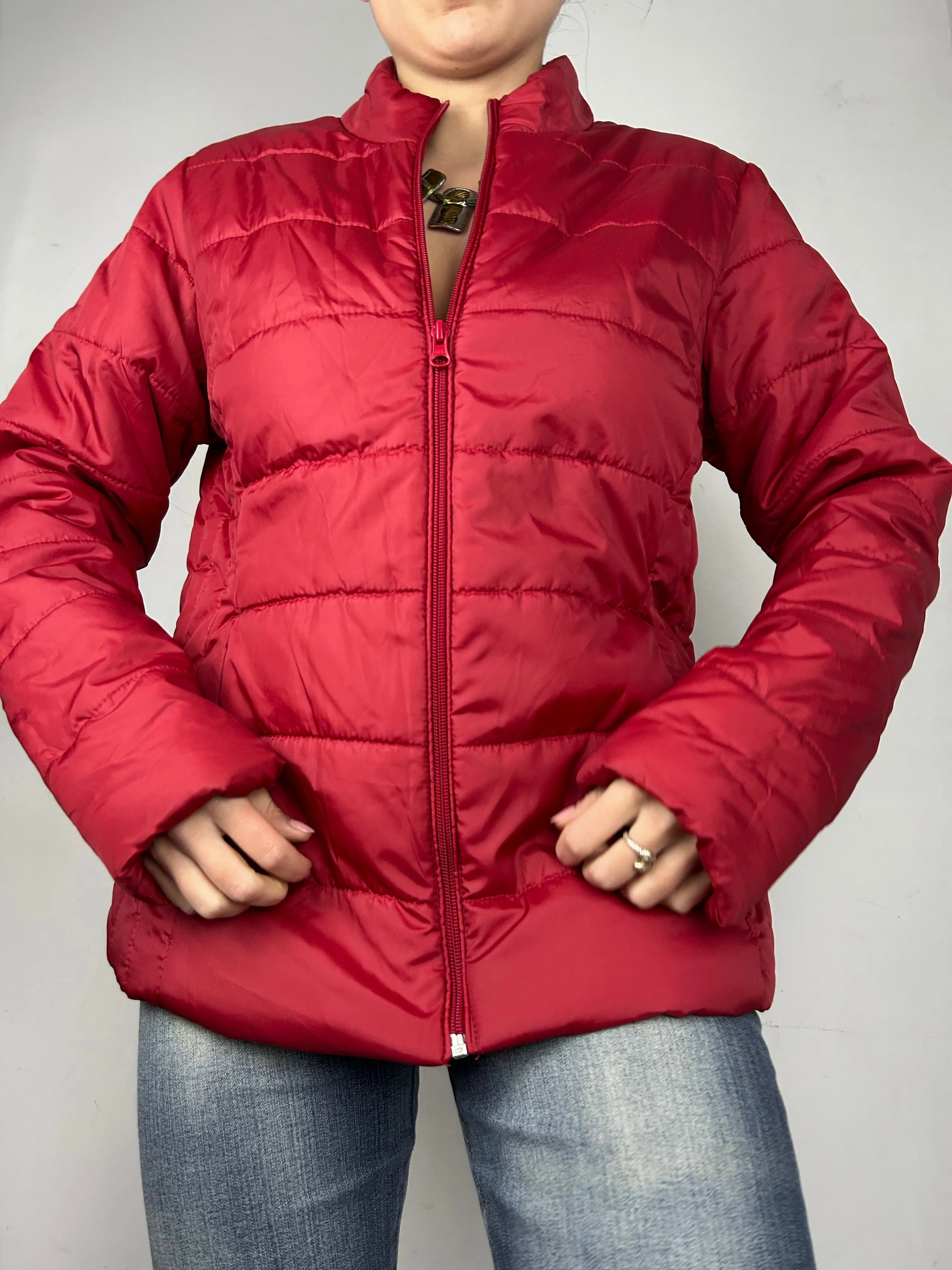 Red zip up puffer biker jacket (M/L)