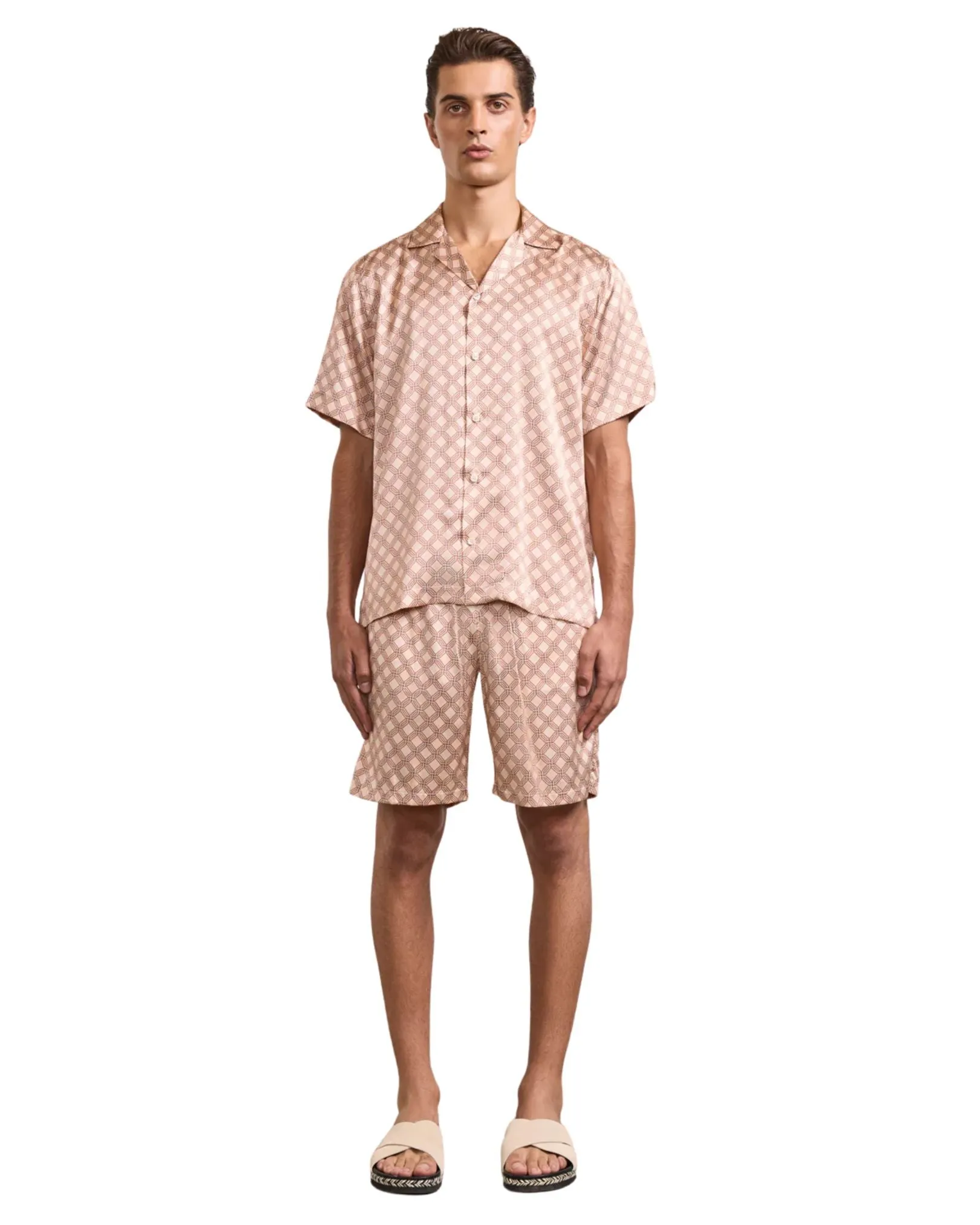 Roberto Silk Shirt SS Angra Trelica - Pink Salmon