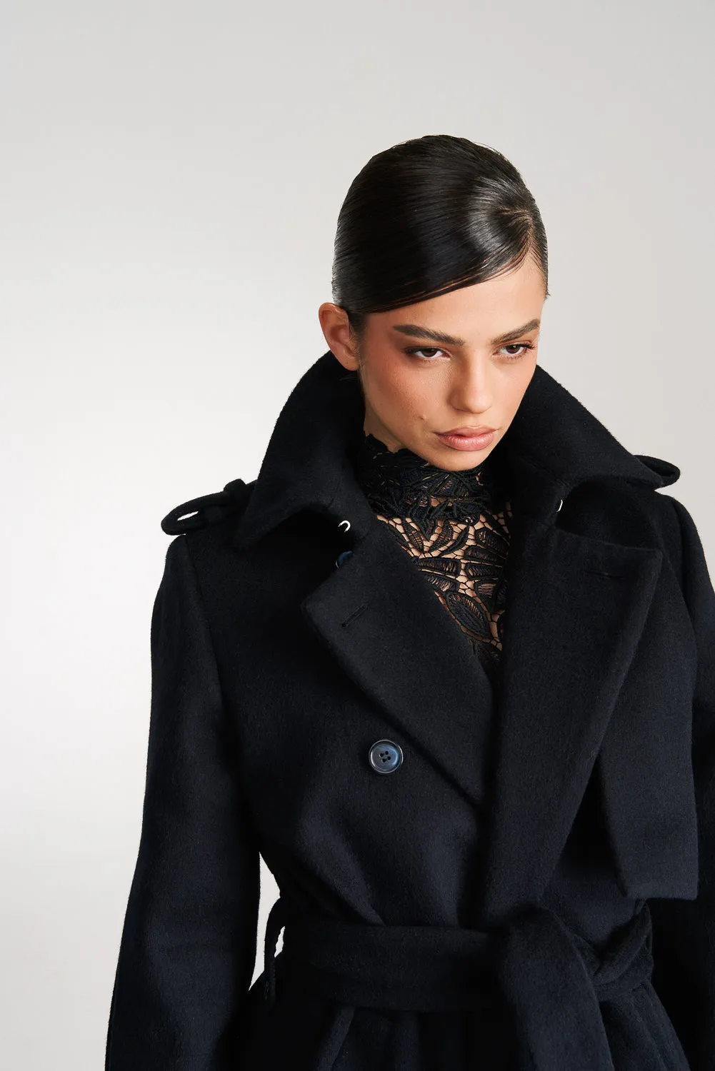 'Safiyya' Belted Double-Breasted Wool Trench Coat