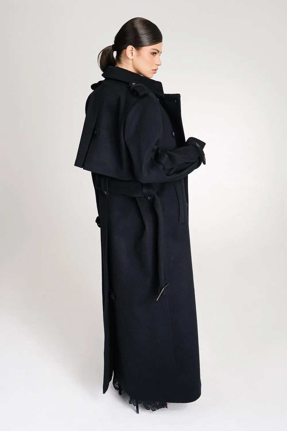 'Safiyya' Belted Double-Breasted Wool Trench Coat