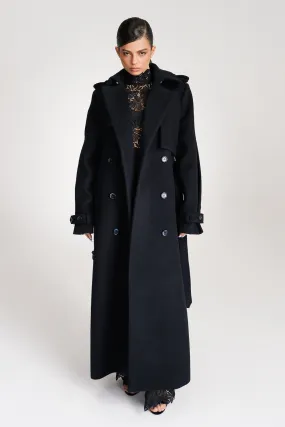 'Safiyya' Belted Double-Breasted Wool Trench Coat