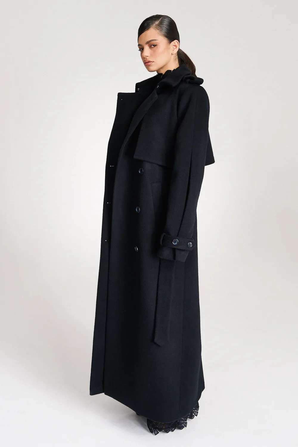 'Safiyya' Belted Double-Breasted Wool Trench Coat