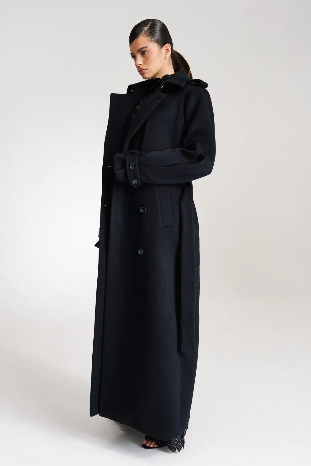'Safiyya' Belted Double-Breasted Wool Trench Coat