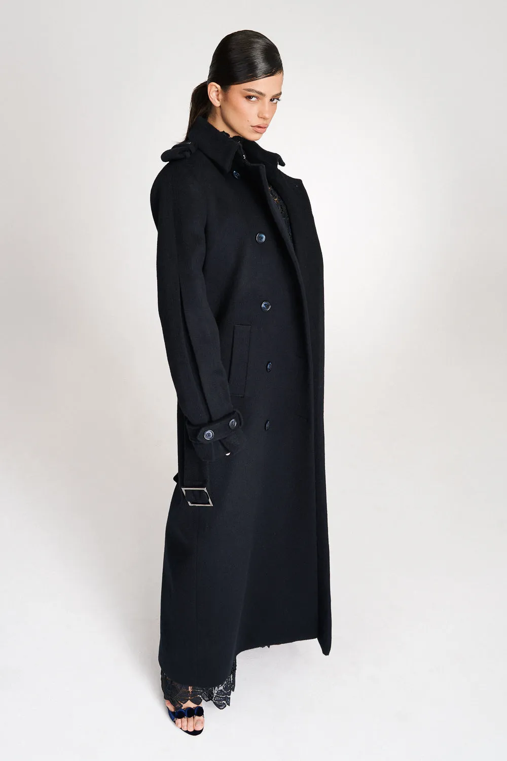 'Safiyya' Belted Double-Breasted Wool Trench Coat
