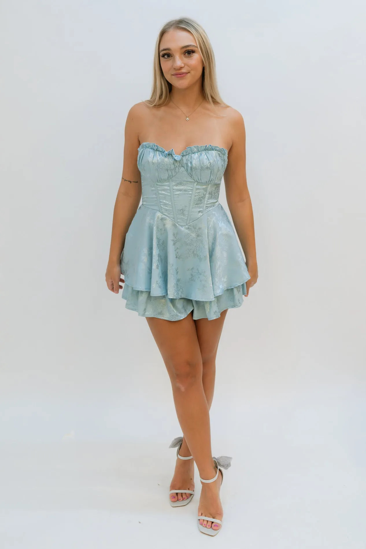 Shay Bustier Mini Romper - Blue