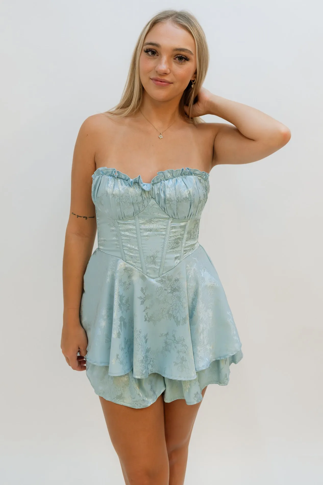 Shay Bustier Mini Romper - Blue