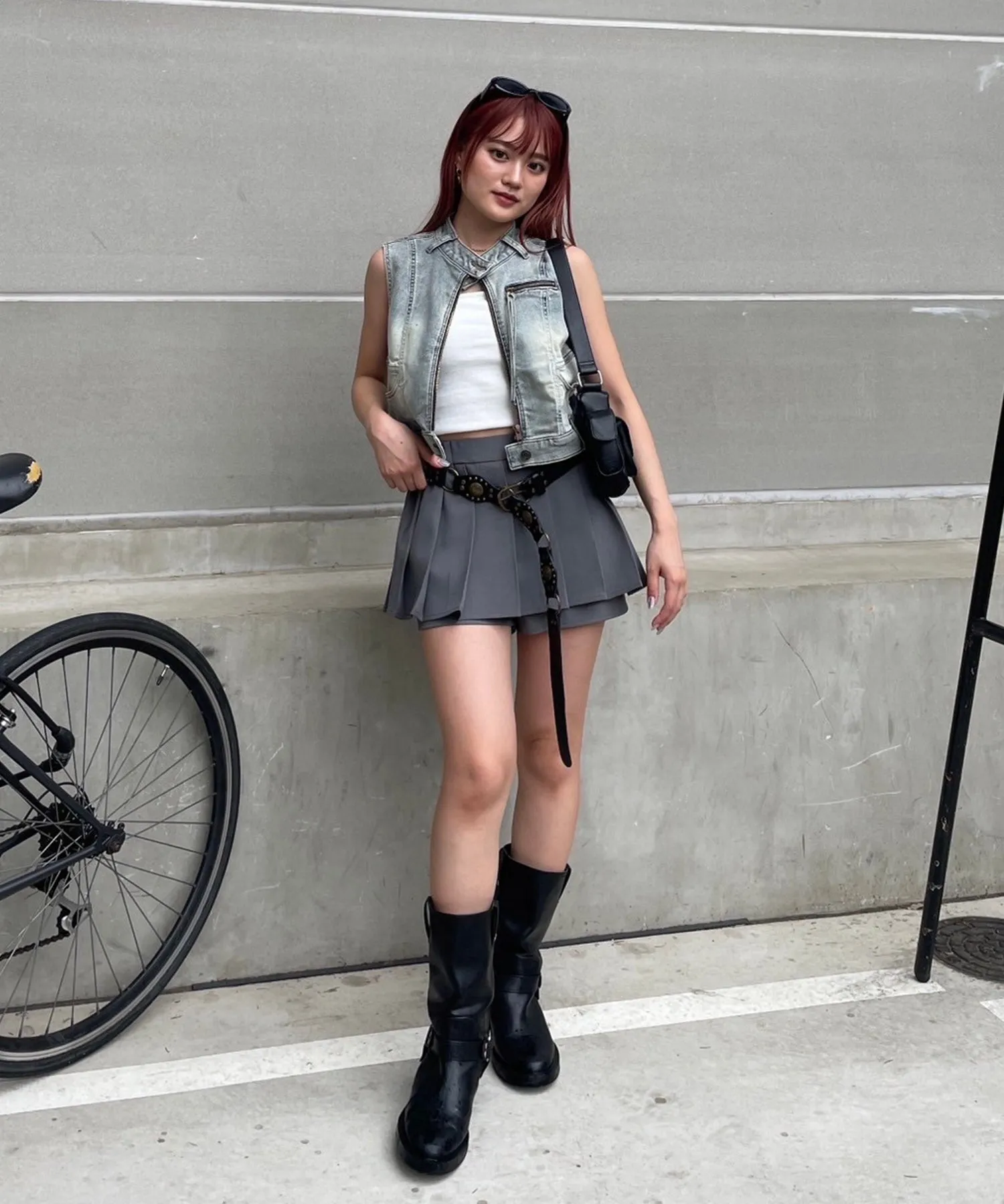 Shorts layered pleated mini skirt