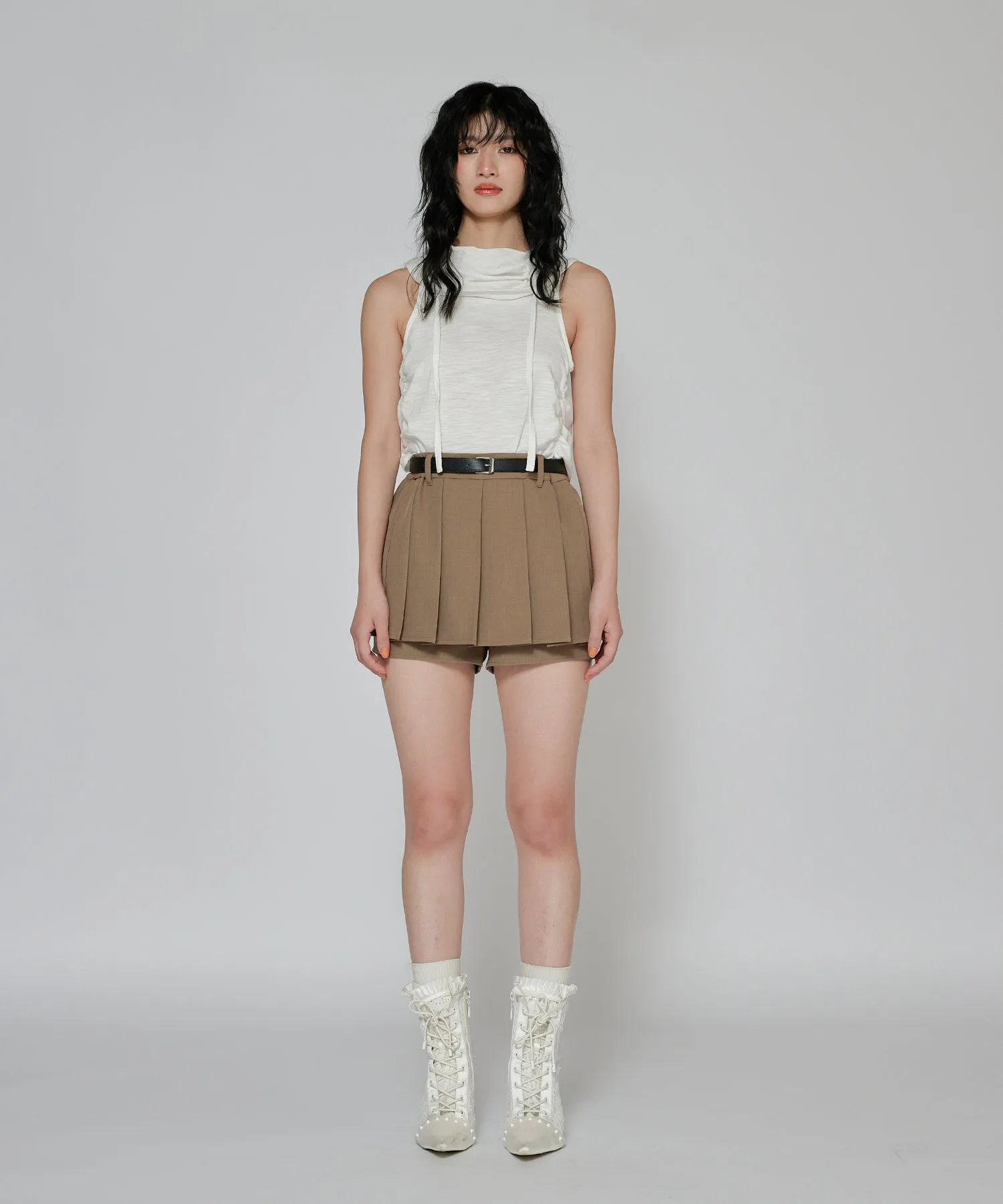 Shorts layered pleated mini skirt