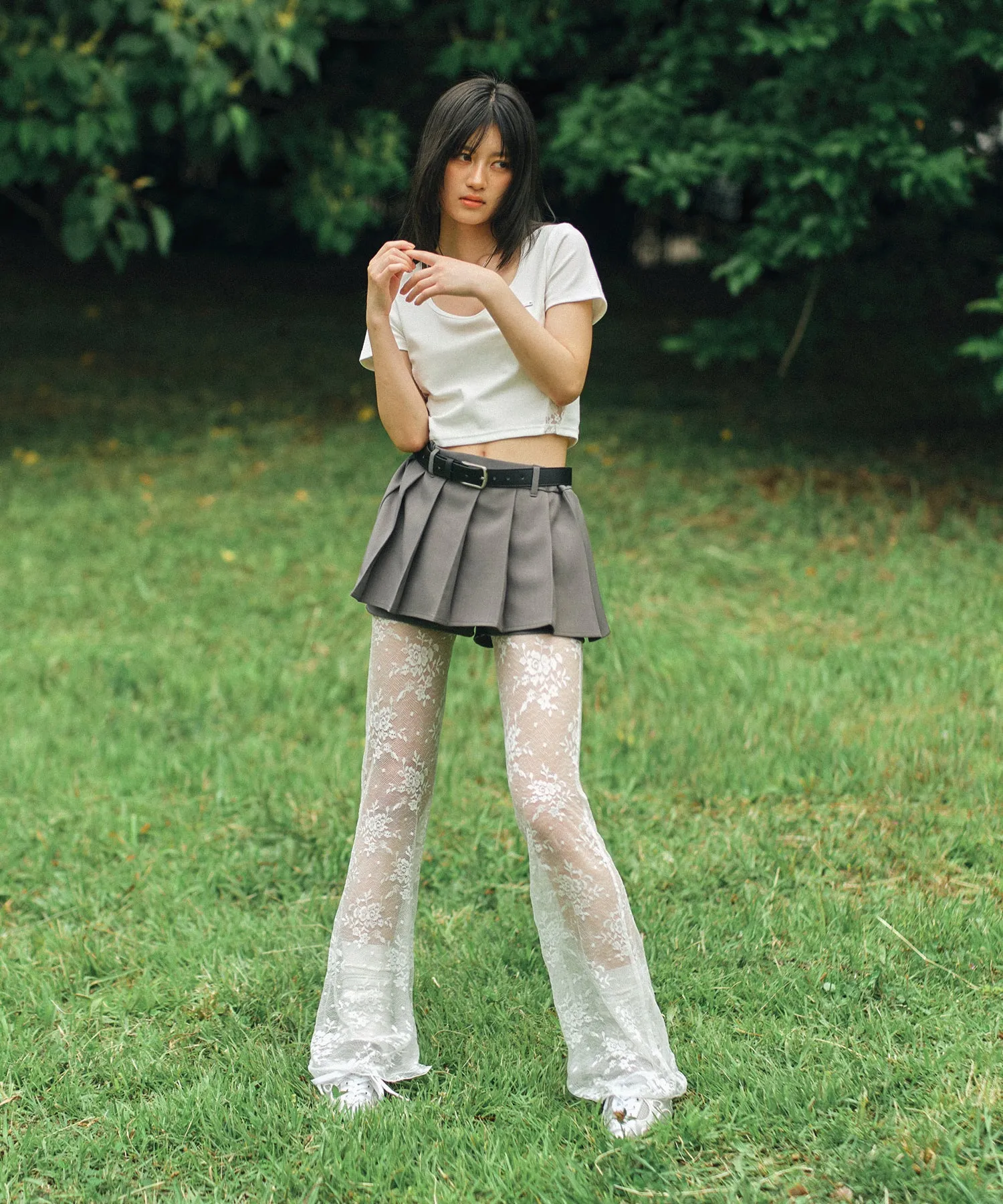 Shorts layered pleated mini skirt