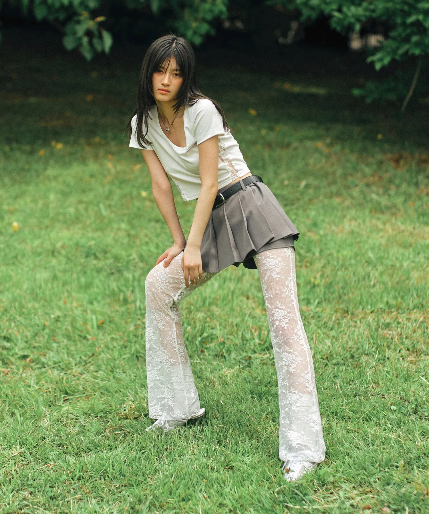 Shorts layered pleated mini skirt