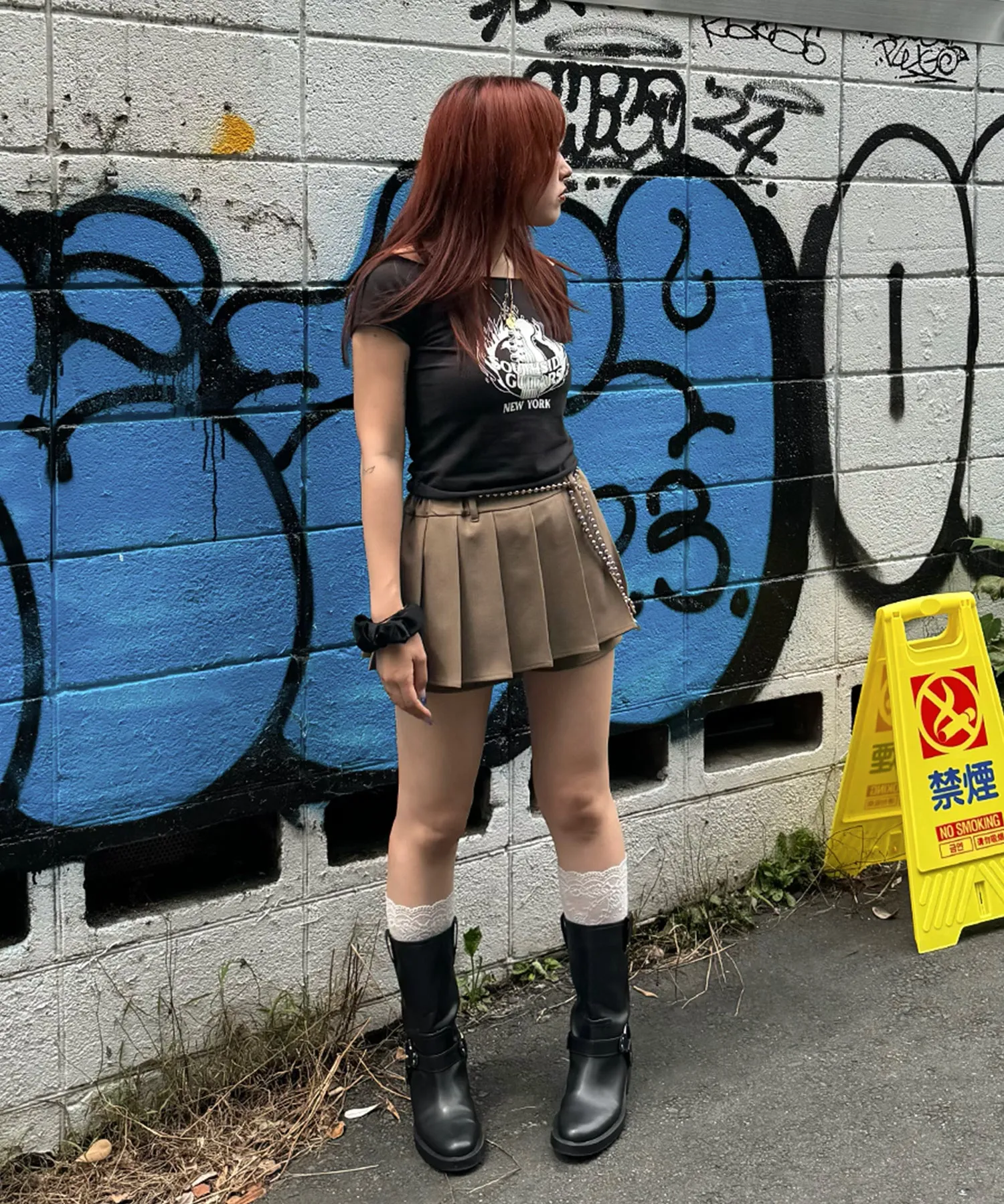 Shorts layered pleated mini skirt