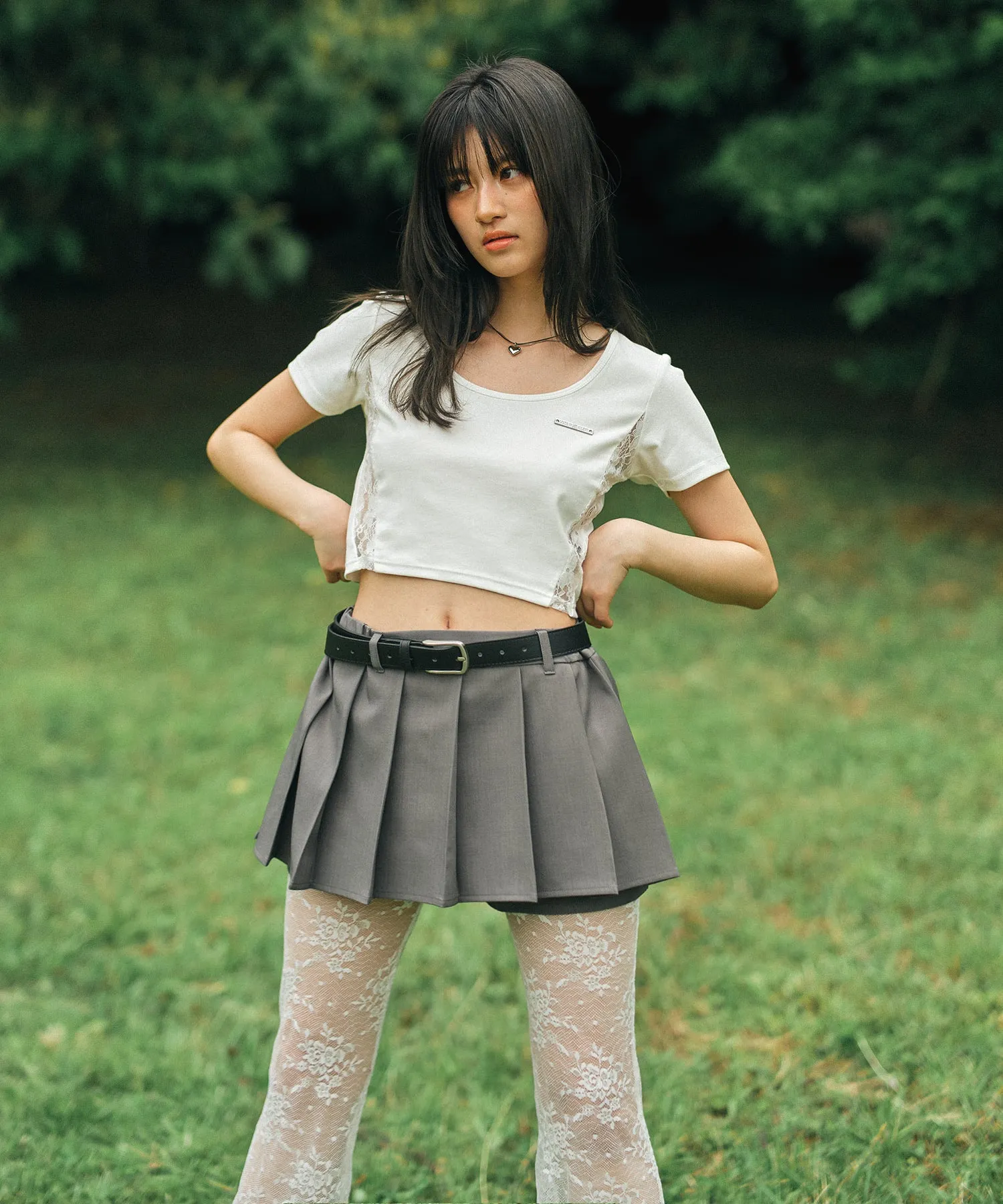 Shorts layered pleated mini skirt