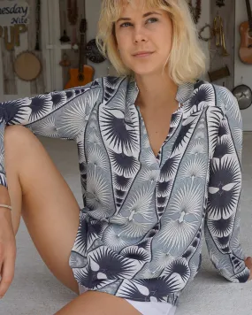Silk Kim Blouse FAN PALM REPEAT