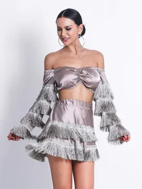 Silver Tassel Layered Top & Skirt