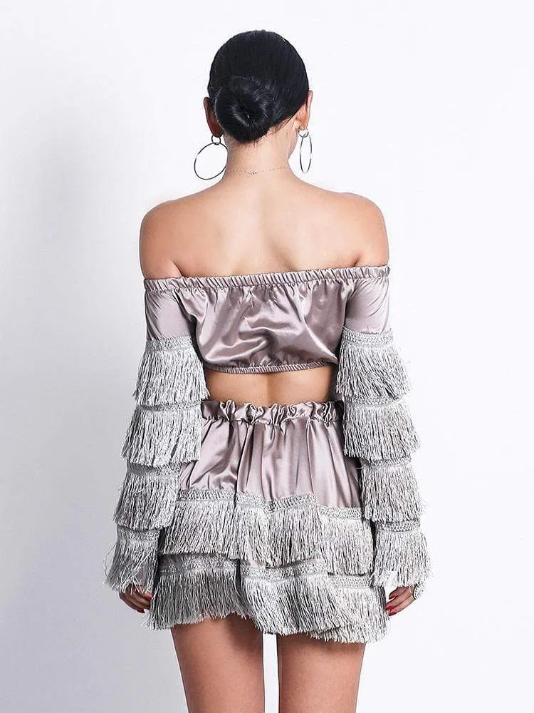 Silver Tassel Layered Top & Skirt