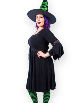 Sorceress Witch Costume with Black Renaissance Dress, Green