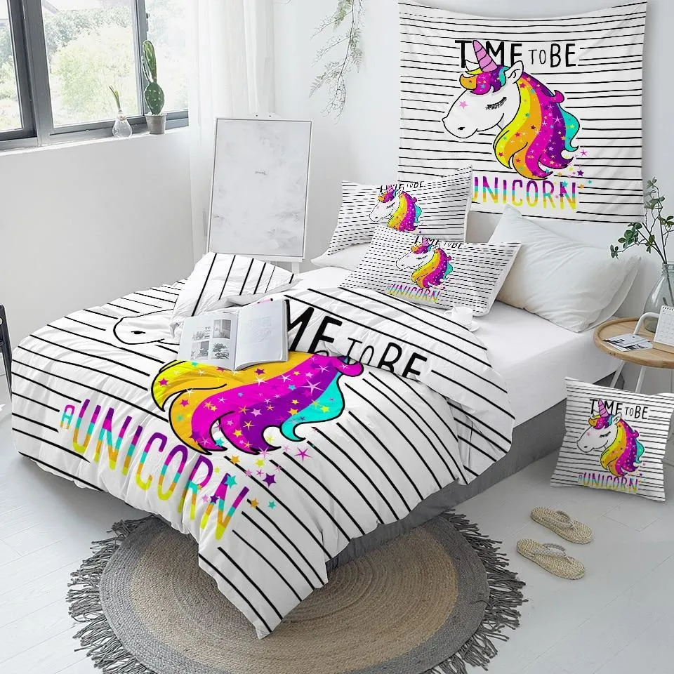 Striped Unicorn Bed Set
